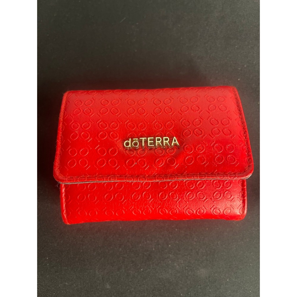 doTERRA Red Embossed Faux Leather Travel Pill Organizer Case 8 Compartment Box